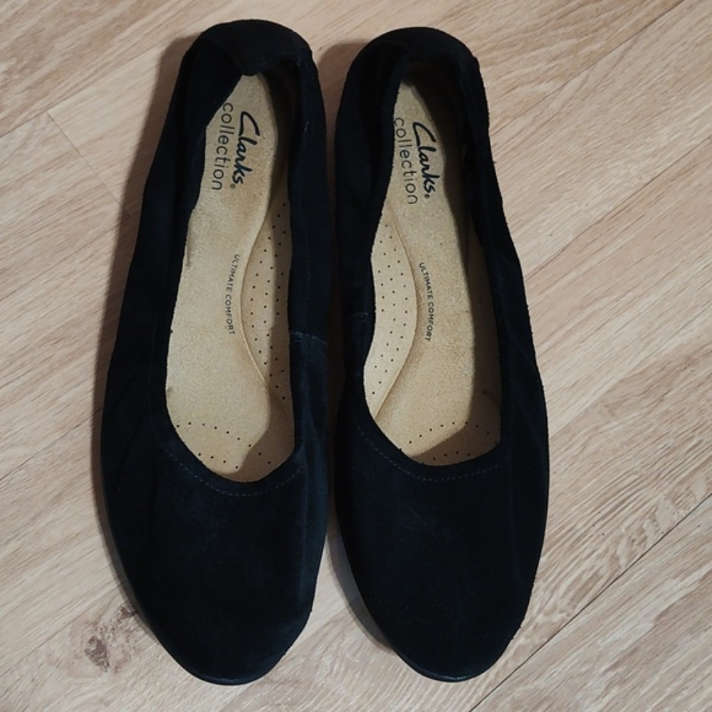 Clarks Black Suede Ballet Flats - Picture 2 of 8